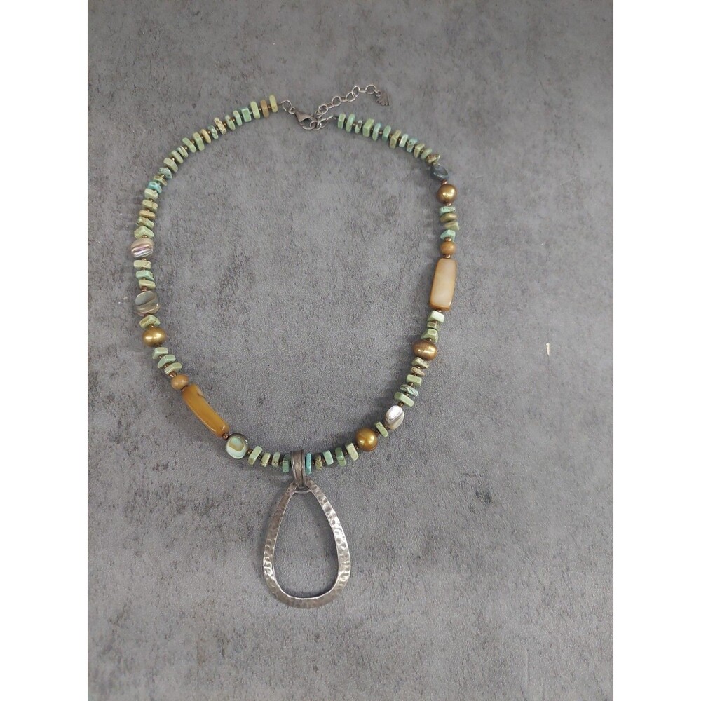 Silpada Retired N1786 Sterling Silver, Howlite,Turquoise, Pearl Pendant Necklace